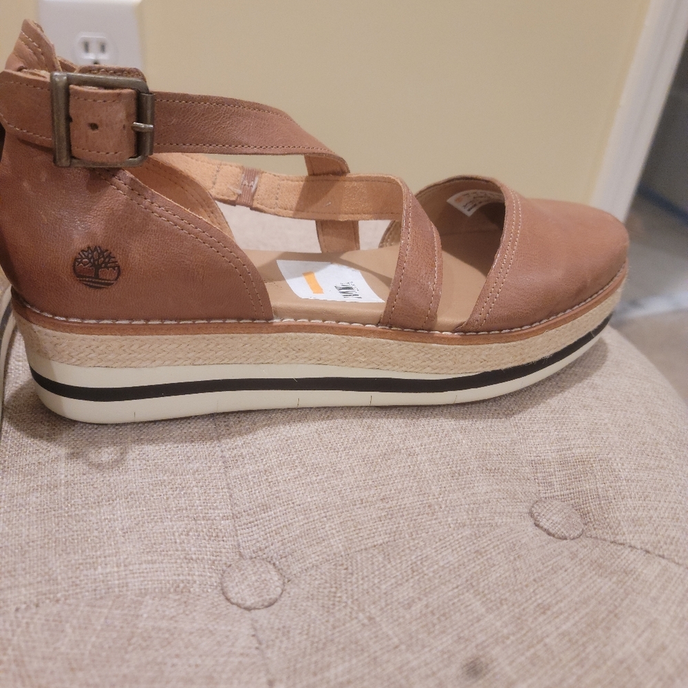 Timberland Brown Leather Mules with Criss-Cross Straps - Picture 6 of 7